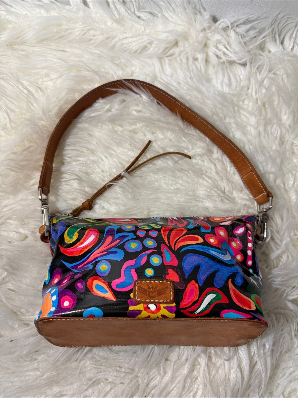 Consuela Sophie Pouch Floral Pattern Shoulder Bag in Black and Tan small - Picture 6 of 13